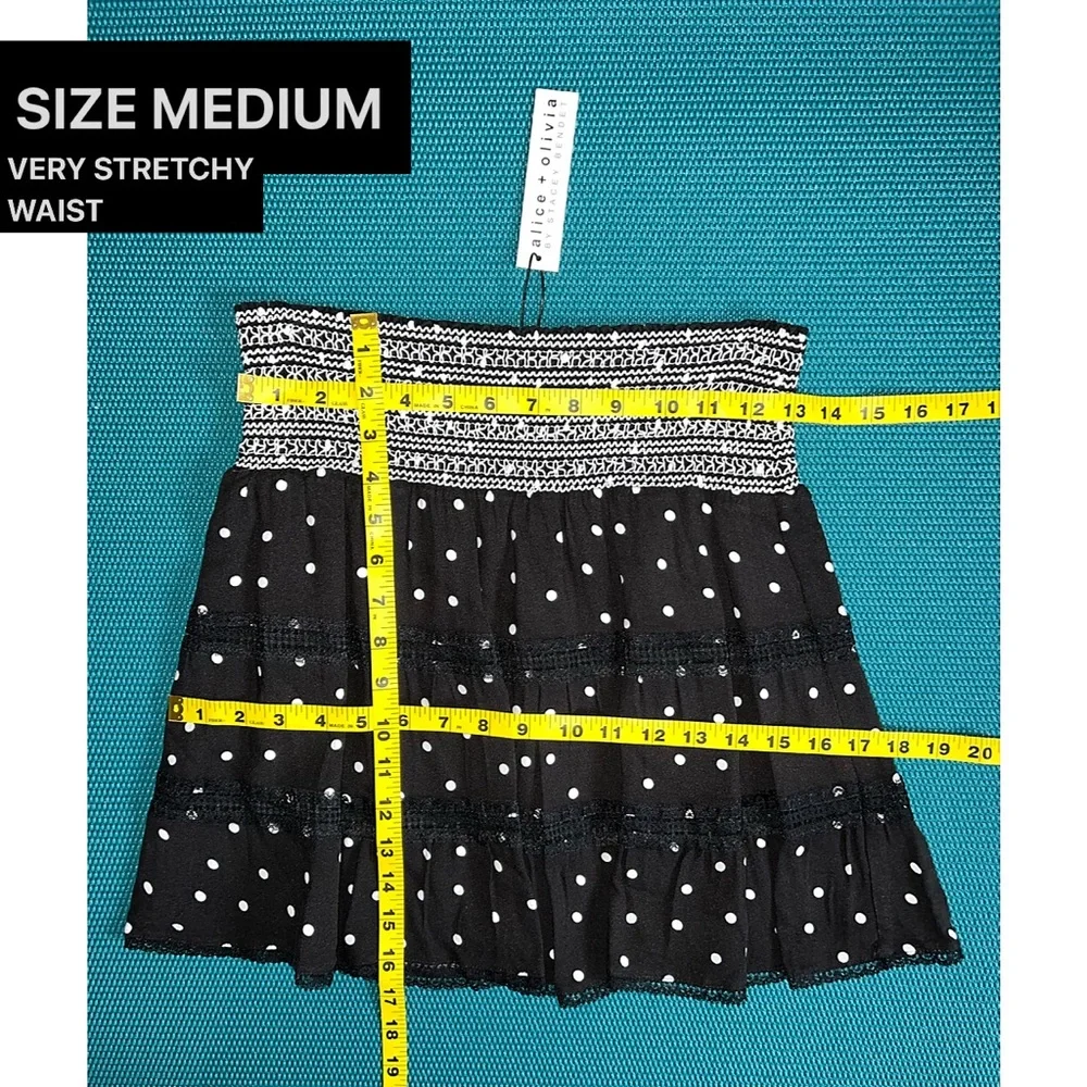 Alice + Olivia Annabeth Polka Dot Black White Lace Trimmed Mini Skirt